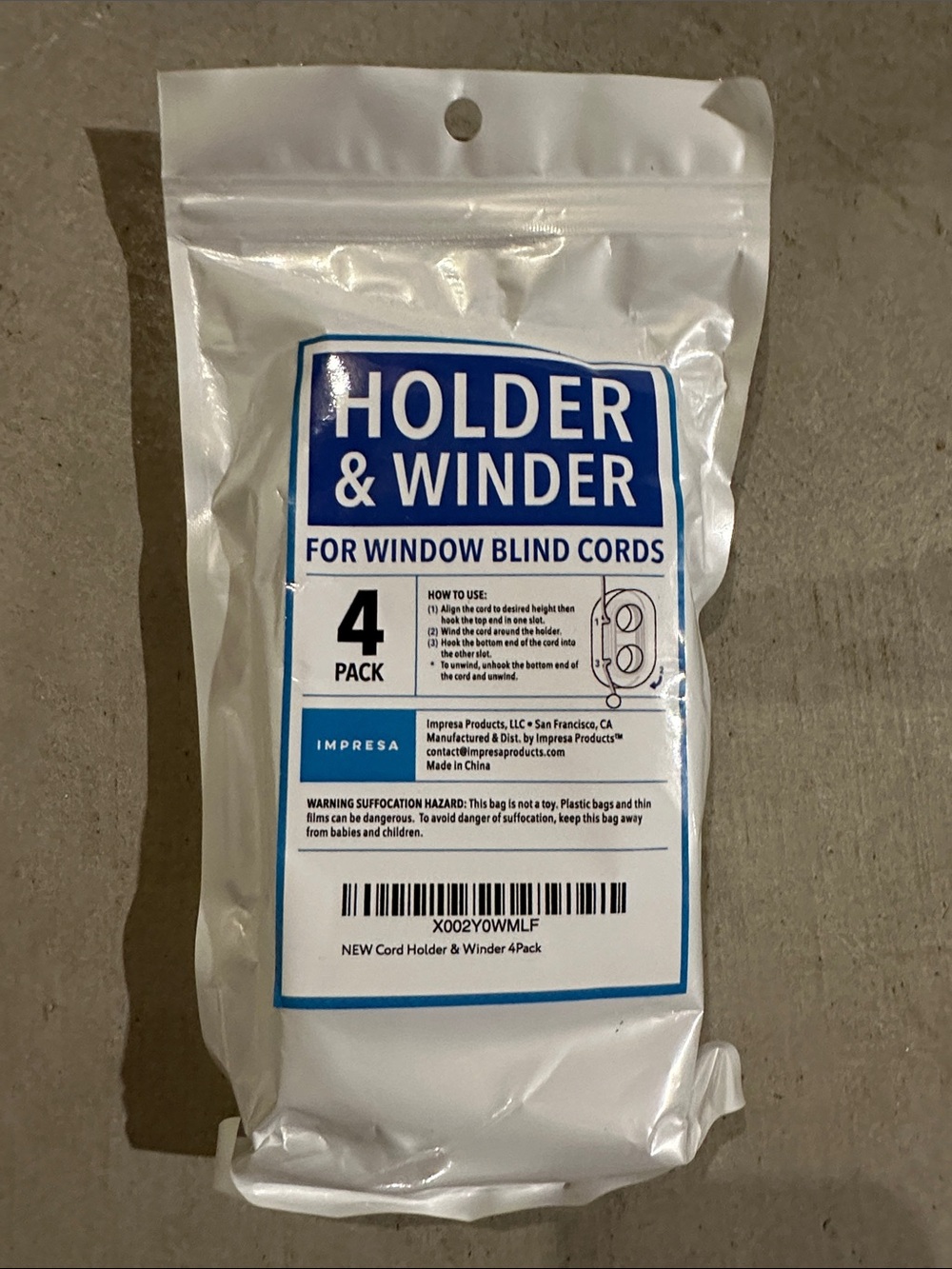 White Holder & Winder for Window Blind Cords - 4 Pack